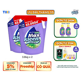 Combo 2 túi nước giặt xả Maxkleen hương Vườn Sớm Mai 3.8kgtúi
