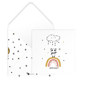 Thiệp tình bạn, tình cảm với bố mẹ, tình yêu Valentine WITH LOVE vuông 12cm SDstationery PANDA gấu trúc, cầu vồng, mây sao