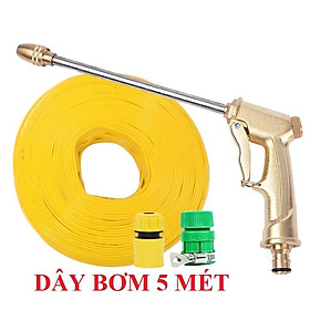 Bộ dây vòi xịt nước rửa xe, tưới cây ,tăng áp 3 lần,loại 3m,5m 206701-3 đầu đồng,cút nối nhựa vàng+ mở chai