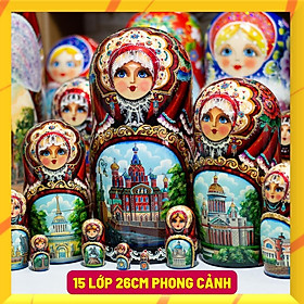 BỘ BÚP BÊ NGA MATRYOSHKA 10 LỚP CAO 26CM CAO CẤP HOA VĂN "PHONG CẢNH SAINT PETERSBURG" CỰC ĐẸP VÀ SANG TRỌNG