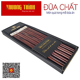 Mua Đũa Gỗ Trắc Vân Đầu Gắn Ngọc Trắng Trường Thịnh Chính Hãng/ Hộp Màu Đen/ 10 Đôi Vuông