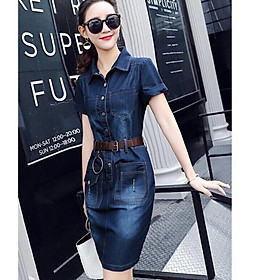 Xả hàng) Váy đầm jean cá tính kèm dây lưng có sẵn