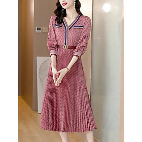 ĐẦM LỤA PHỐI CHÂ VÁY XẾP LY KÈM BELT CAO CẤP