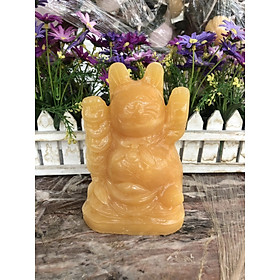 Tượng Mèo Thần Tài, Mèo May Mắn Maneki Neko vẫy tay đá ngọc hoàng long - Cao 15 cm