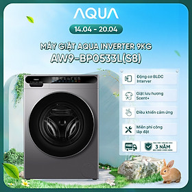 Máy giặt cửa trước AQUA Inverter 9kg AW9-BP0533L(S8) - Bảo hành 2 năm - Freeship toàn quốc - Hàng chính hãng