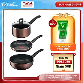 Combo Chảo chiên Tefal Day By Day G1430405 24cm & Nồi cán dài/ quánh G1432305 18cm & Chảo chiên sâu lồng G1436405 24cm - Dùng mọi loại bếp - Chấm đỏ báo nhiệt thông minh - Hàng chính hãng