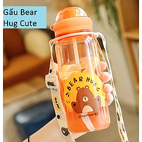 Bình nước nhựa PP Nắp vặn hình Dễ thương kèm ống hút và dây quai đeo điểu chỉnh tiện lợi