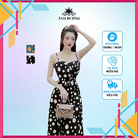 Váy 2 dây chấm bi xoè nơ ngực 2021 Ánh Dương Clothing M112