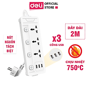 Ổ Cắm Điện Đa Năng Kèm Cổng USB CÔNG TẮC RIÊNG Chống Giật Chống Cháy Chất Lượng Cao Deli - Hàng Chính Hãng - ET409 410 411