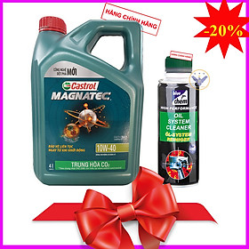 COMBO Dầu nhớt ô tô cao cấp tổng hợp Castrol Magnatec Dualock 10W-40 can 4L + Súc rửa động cơ Bluechem 250Ml