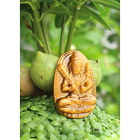 Mặt Dây chuyền Phật Hư Không Tạng Bồ Tát, cho tuổi Sửu, Đá Mắt hổ, Cỡ nhỏ AKO2