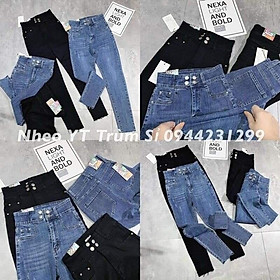 Quần bò cạp cao 4 khuy quần jean cạp khóa vải bò co giãn tôn dáng thời trang Banamo Fashion quần bò 4 khuy 762