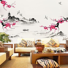 Mua Decal dán tường hoa đào thủy mặc trang trí phòng sang trọng