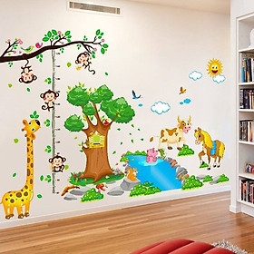 Mua Decal dán tường thước đo hươu vàng và vườn thú cây xanh - HP370