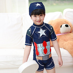 Bộ bơi liền bé trai Đội trưởng Mỹ Captain America, có size to, chất dày đẹp, kèm mũ | BT20