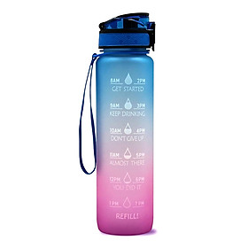Bình nước thể thao BPA 1L có vạch báo giờ uống nước, chất liệu PP cao cấp-Màu Xanh đỏ