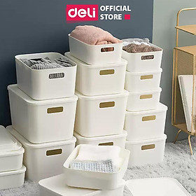 Mua Hộp nhựa đựng đồ đa năng có nắp đậy cao cấp Deli - Đựng sách vở đồ cá nhân mỹ phẩm quần áo  - Nhiều size  kích cỡ lớn nhỏ   có tay cầm  phong cách Nhật Bản đơn giản  tiện dụng  vật liệu an toàn
