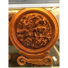 Tranh đĩa Tứ linh gỗ Hương ta hàng đục tay sắc nét, sang trọng ( đĩa 30cm )