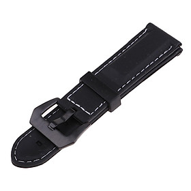 Men's Soft Silicone Rubber Watch Bands Repalcement White Stitch Quick Release Strap 22mm 24mm or 26mm Width Black Band