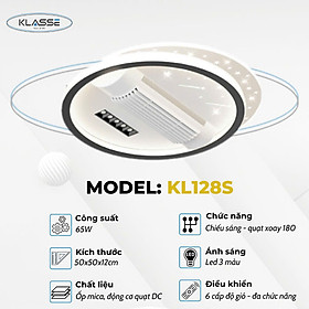 Quạt ốp trần mẫu mới không cánh quay 180 độ, ốp sát trần thế hệ mới, lắp cho phòng khách - phòng ngủ, hàng chính hãng Klasse KL126