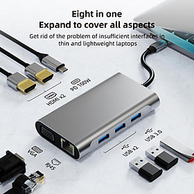 Bộ HUB TEEMO PC Sạc Không Dây Chia 13 Cổng USB Type C HDMI PD Dùng Cho