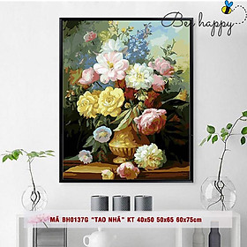 Mua Tranh sơn dầu số hóa tự tô màu theo số BEE HAPPY mã BH0137G Tranh lọ hoa bình hoa cổ điển trang trí
