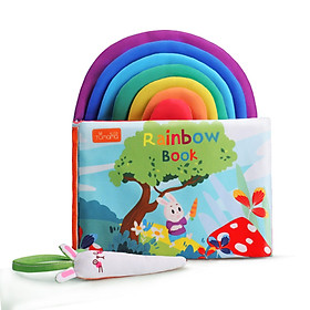 tumama Baby Cloth Book 3D Rainbow Soft Book with Rabbit Pen Touch & Feel Sensory Book Early Education Learning Activity