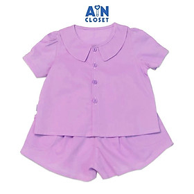 Bộ quần áo ngắn bé gái họa tiết Sơ mi tím quần váy cotton - AICDBGGHBZQD - AIN Closet