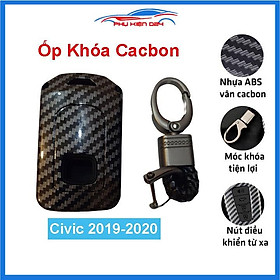 Ốp vỏ bọc chìa khóa xe Civic 2019-2020 bản 4 nút sợi nhựa cacbon kèm móc treo Inox