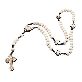Rosary Cross Pendant Necklace Wooden Cross for Birthday Women Men Mother Day