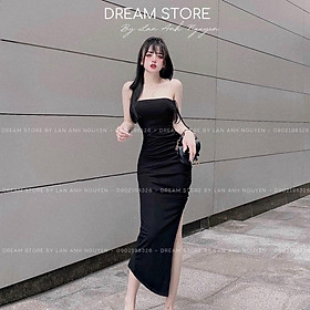 Đầm váy body thun gân xẻ tà xinh xắn gợi cảm với 2 màu sắc