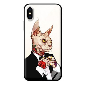 Ốp lưng kính cường lực cho iPhone XS MAX Mèo Tatto - Hàng chính hãng