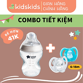 COMBO Ty Ngậm Silicon Siêu Nhẹ Sho Bé Tommee Tippee Ultra Light & Bình Sữa Ty Siêu Mềm Tự Nhiên 260ml