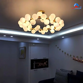 Mua Đèn chùm trang trí phòng khách thả bàn ăn thuỷ tinh SuperVilighting thân mạ vàng hiện đại 25 bóng