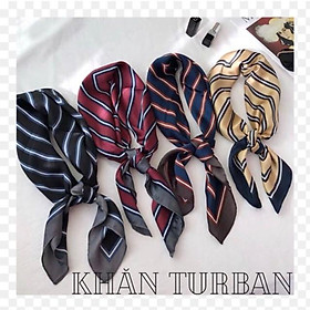 Khăn turban lụa vuông cao cấp choàng cổ size 70x70cm thanh lịch đa năng dùng làm áo yếm in sọc