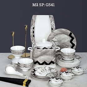 Mua Bộ bát đĩa SỨ XƯƠNG cao cấp  Bộ bát ăn cơm cho 6-10 người - Gồm 36-56 món họa tiết hiện đại sang trọng GS41