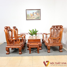 Mua Bộ Salon Gỗ Hương Đá Tay 12 Chân Rồng Chạm Đào 6 món