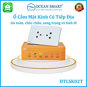 Ổ Cắm Mặt Kính Có Tiếp Địa Hunonic Datic, Ổ Cắm 3 Chấu 2 Ổ - DTLSK02