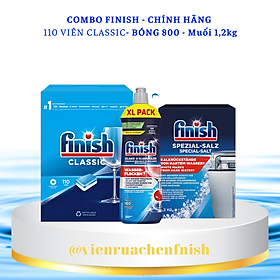 combo viên rửa bát finish 110 viên+nước làm bóng finish 800ml+muối rửa bát finish 1,5kg dùng cho máy rửa bát