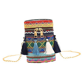Women Embroidered Shoulder Bag Hippie Crossbody Bag Portable with Tassels Purse Casual Handbag for Dating Festival Working Traveling Weekend