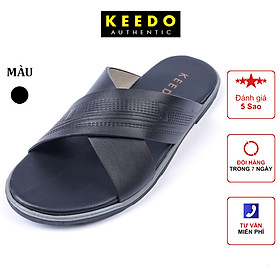 Dép da nam quai chéo cao cấp siêu bền KEEDO PK015 - Màu đen - 38