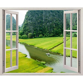Tranh dán tường cửa sổ 3D dòng sông quê hương 0235