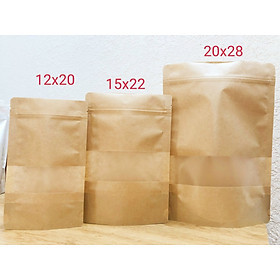 Túi giấy Kraft nâu zipper có cửa sổ  tràn viền 15x22 cm 1kg