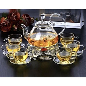 Mua Bộ ấm chén thủy tinh pha trà 600ml kèm 6 đĩa và đế châm nến