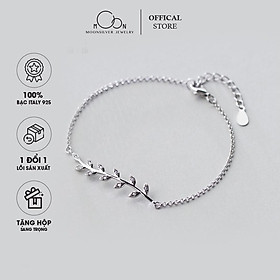 Lắc tay bạc moonsilver, vòng tay bạc s925 lá Oliu đính đá