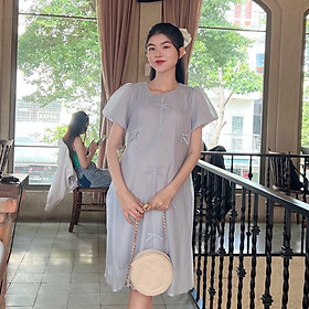 Đầm bầu tơ phom suông đính nơ nhẹ nhàng, dễ thương, sang chảnh Nữ Women - Xám