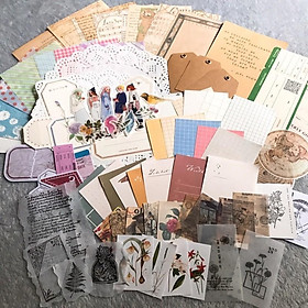 Set vintage với giấy nền, stickers, giấy can, labels và tag giấy (119pcs)