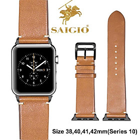 Dây Đeo Apple Watch 42mm 41mm 40mm 38mm, Chất Liệu Da Bò Cao Cấp, Phong Cách Vintage Hoài Cổ, Đơn Giản Và Tinh Tế, Tương Thích Các Phiên Bản Series 10/9/8/7/6/5/4/3/2/1/SE/SE2 - Vàng Da Bò - Adapter Đen/Khóa Đen