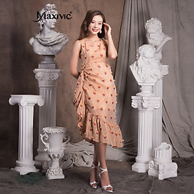 Đầm Voan Strawberry Clump Tùng Bèo Xoắn Eo Maxivic M012317