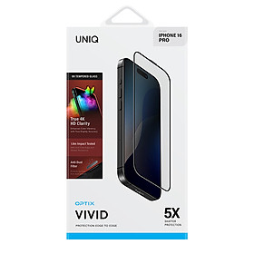 Kính Cường Lực UNIQ OPTIX VIVID Cho iPhone 16/ 16 Plus/ 16 Pro/ 16 Pro Max Hiển Thị Sắc Nét Màu Sắc Rực Rỡ Hàng Chính Hãng